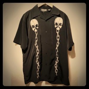 💀Mens Embroidered Scull And Chain Shirt